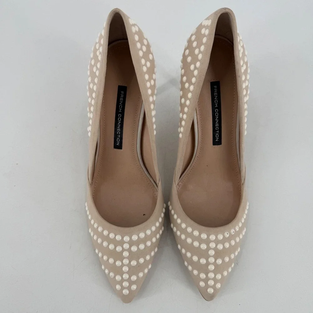 French Connection‎ Pump Women Size 41 10.5 Beige Studded Pointed Toe Stiletto